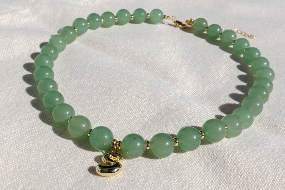 Letter Charm Necklace - Aventurine
