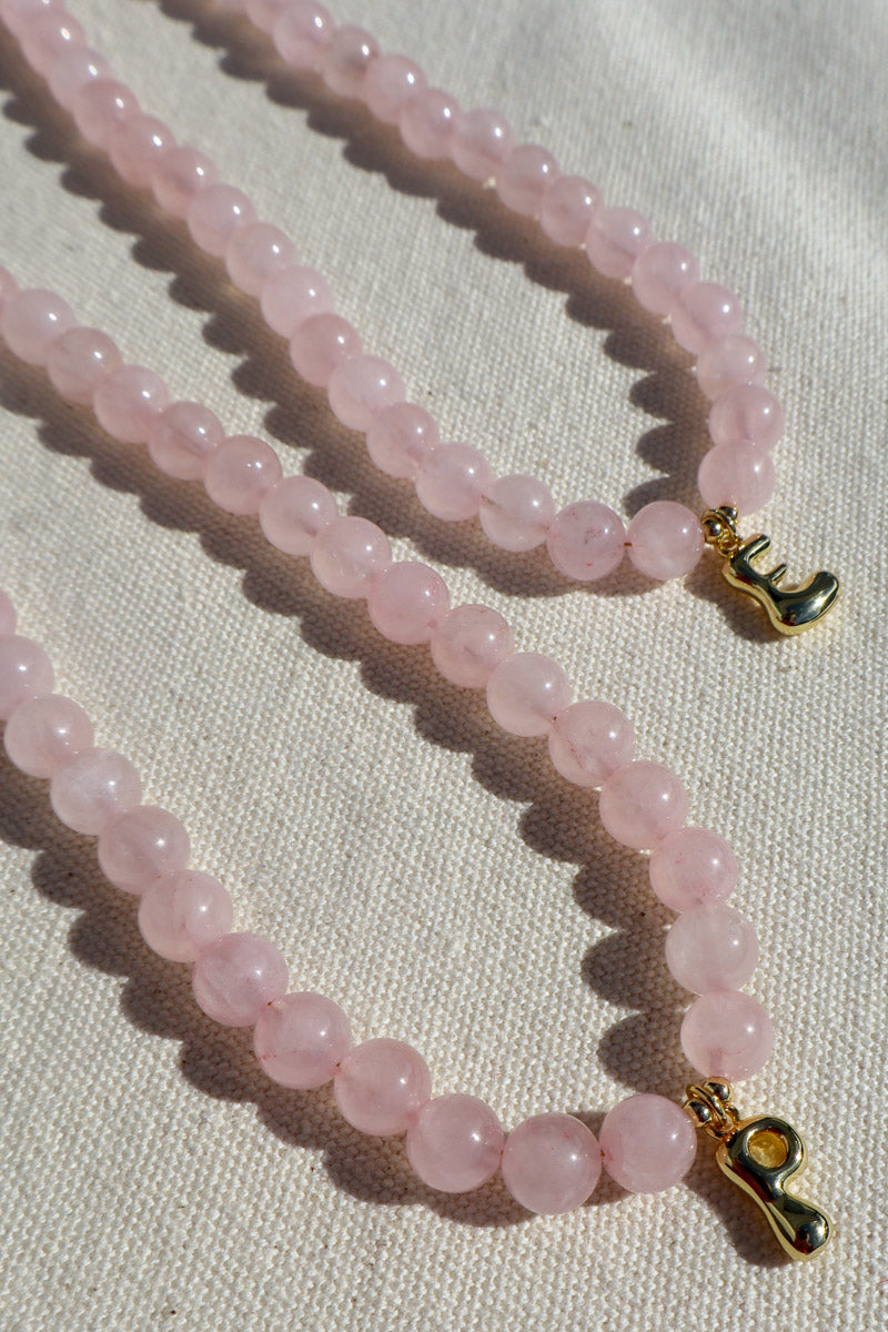 Letter Charm Necklace - Rose Quartz