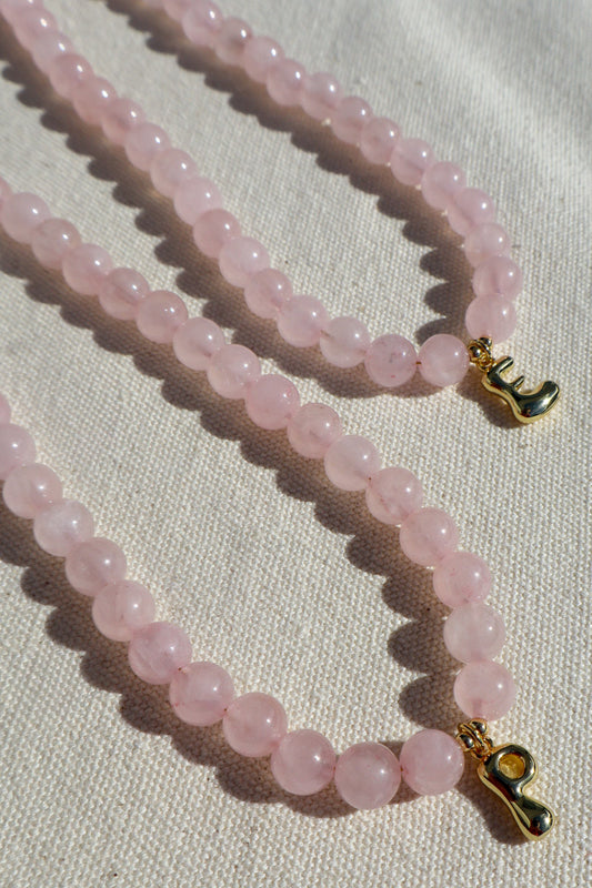 Letter Charm Necklace - Rose Quartz