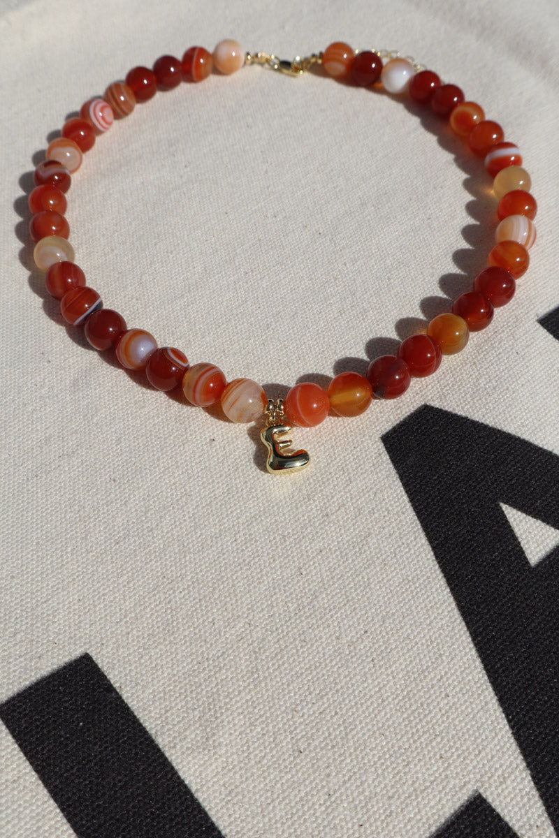 Letter Charm Necklace - Carnelian